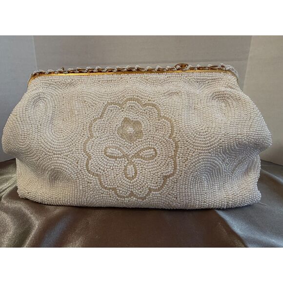 Vintage Made in France White Beaded Evening Bag Set (NOS) - Picture 6 of 10